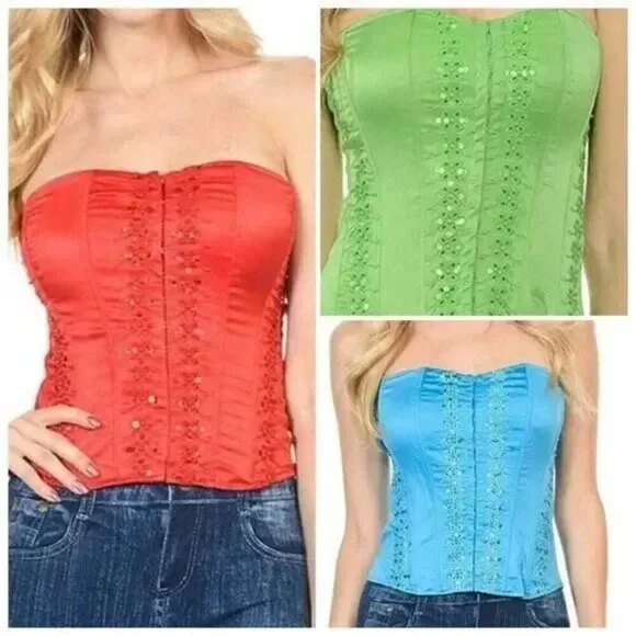 Lace Up Satin Corset Bustier Body Shaper Strapless - Picture 5 of 6